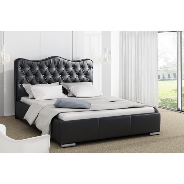 Struttura Letto Letto Matrimoniale Letto Matrimoniale Letto Moderno Letto Imbottito In Ecopelle Letto Matrimoniale Nero-image