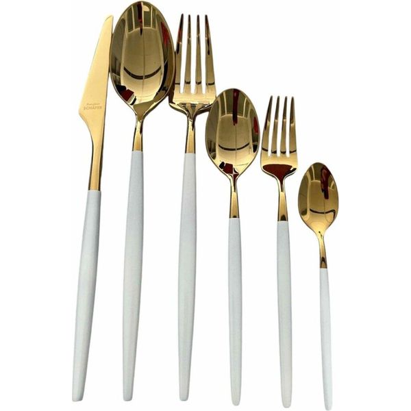 Set Di Posate Da 39 Pezzi Per 6 Persone In Acciaio Inossidabile 18/10 Bianco-Oro Di Alta Qualità-image