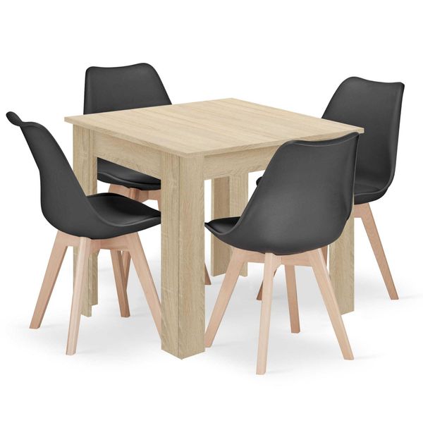Set Da Pranzo 1 + 4, Tavolo Mado 80X80Cm Rovere Sonoma + Sedie Bali Mark Nero-image