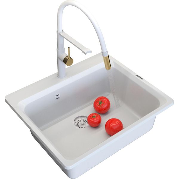 Granitan | Lavello In Granito Zante - Bianco - Profondo E Resistente - Incluso Rubinetto Soria E Accessori-image