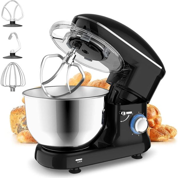 Robot Da Cucina Zelurxx, Impastatrice Con Gancio Per Impasto, 1500 W, 6 Velocità, Con Ciotola In Acciaio Inox Da 5,5 Litri, Frusta, Ciotola Di Miscelazione, Nero-image