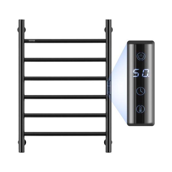 Scaldasalviette A Radiatore Vevor, Portasciugamani Riscaldato Con 6 Barre, Scaldasalviette Impermeabile Con Timer E Display A Led, 5 Impostazioni Di Temperatura Regolabili,-image