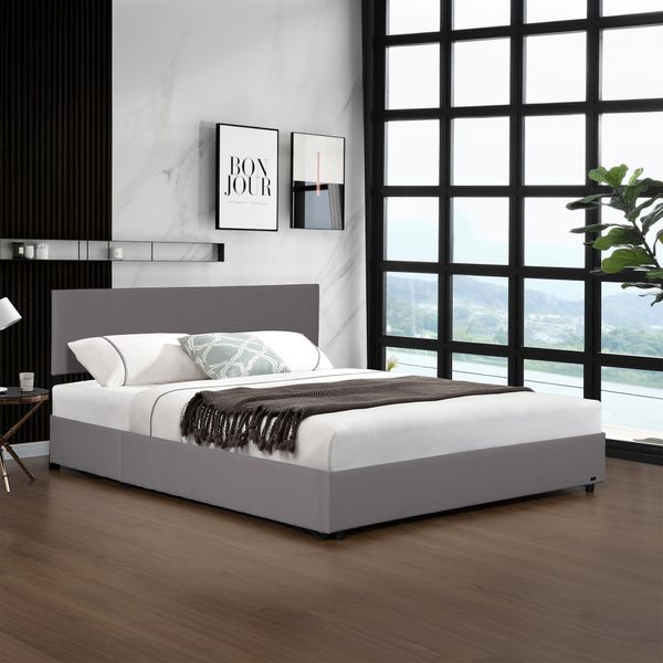 Letto Imbottito 'Juva' Cord Con Rete A Doghe 180X200 Cm Grigio-image