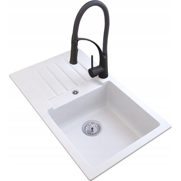 Granitan | Lavello In Granito Trix - Nero - Da Incasso Con Rubinetto Nexo E Sifone Manuale - Di Alta Qualità E Lunga Durata-image