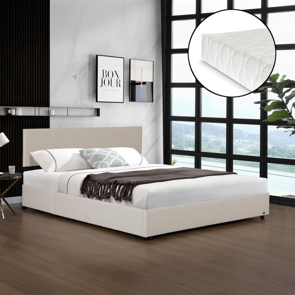 Letto Imbottito 'Juva' Matrimoniale Con Rete A Materasso E Rete A Doghe Pieghevole 140 X 200 Cm Cord Beige-image