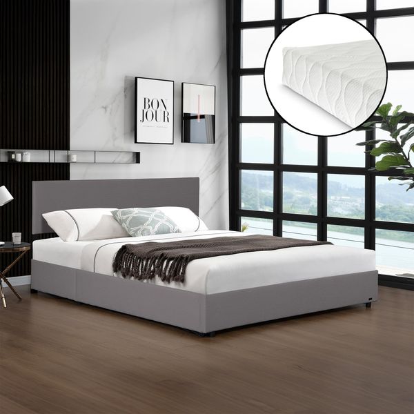 Letto Imbottito 'Juva' Matrimoniale Con Rete A Materasso E Rete A Doghe Pieghevole 140 X 200 Cm Cord Grey-image