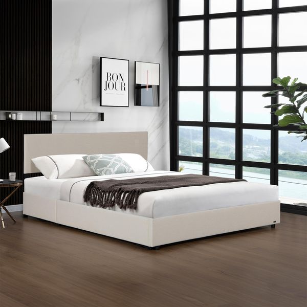 Letto Imbottito 'Juva' Cord Con Rete A Doghe 160X200 Cm Beige-image