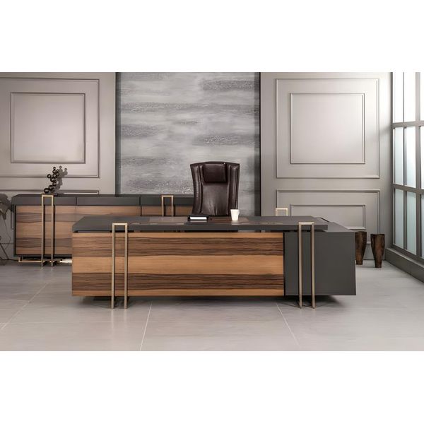 Lusso Scrivania In Pelle Tavoli In Legno Mobili Da Ufficio Tavoli Di Design Nuovo-image