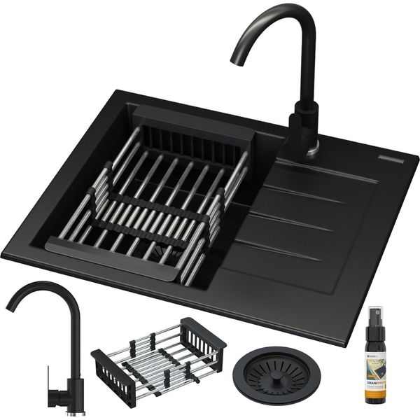 Granitan | Lavello In Granito Milano - Nero - Da Incasso Con Scolapiatti - Set Bestseller-image