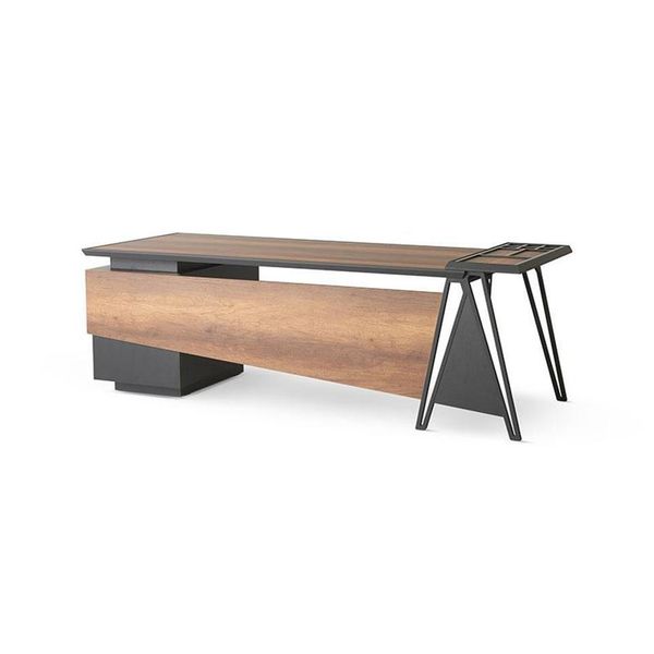 Scrivania Ufficio Scrivania Studio Marrone Grigio Bicolore Design Moderno-image