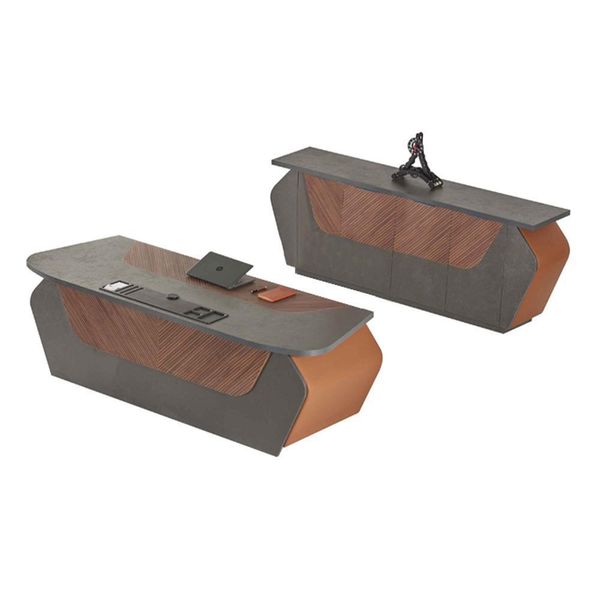 Set Da Studio Bicolore Grigio Marrone Con Credenza Moderno-image
