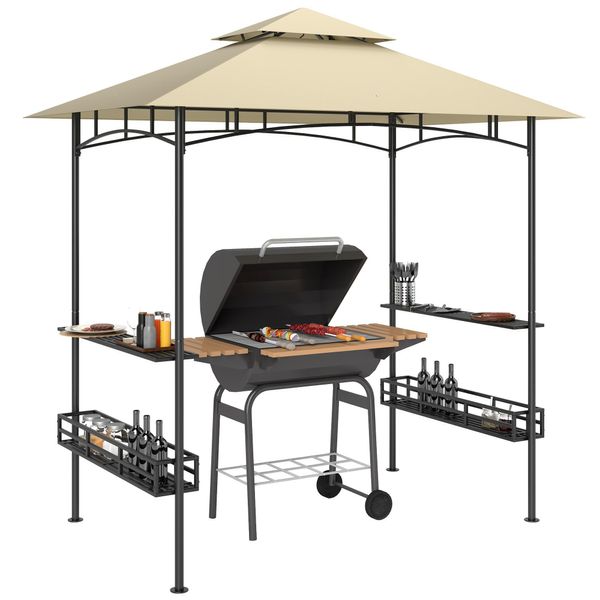 Outsunny Gazebo Barbecue 240 X 150 X 257 Cm Gazebo Da Giardino Impermeabile Ignifugo Con Doppio Tetto, Rastrelliere Laterali, Gazebo Con Protezione Uv-image