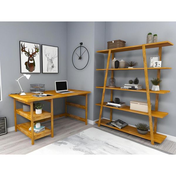 Mobili Da Studio Moderni Di Colore Marrone, Scrivania In Legno Di Design, Libreria-image