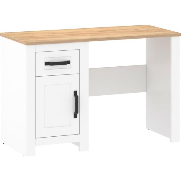 Scrivania Casa Dolce Teoria 8, Bianco + Rovere, 115X52X76,5 Cm, Un Cassetto, Un Armadio-image