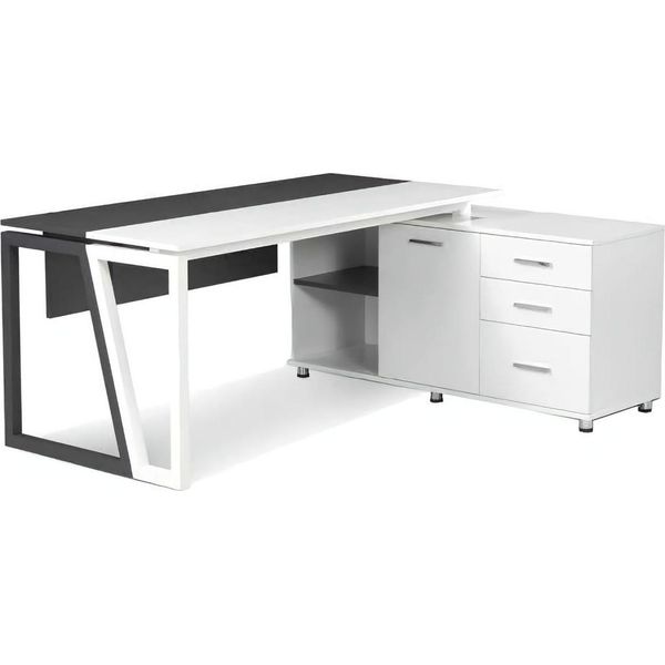 Scrivania Di Design Scrivania Per Ufficio Con Spazio Di Archiviazione Shcrank Scrivania In Legno Bianco Grigio-image