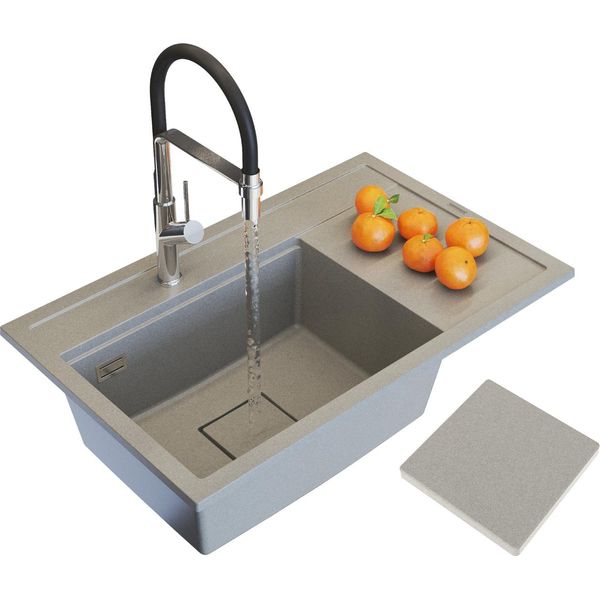 Granitan | Lavello In Granito Rendo - Beige - Design Moderno - Incasso Con Sgocciolatoio-image