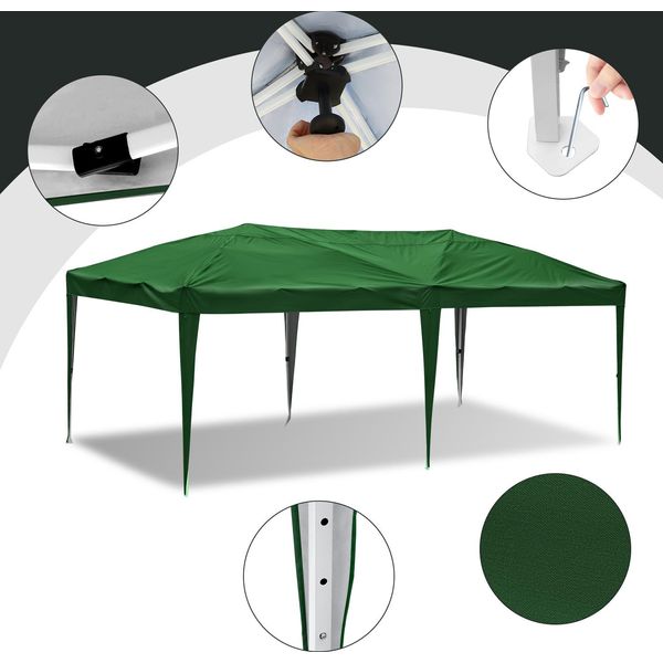 Jayseuw Gazebo Pieghevole 3X6M Verde Tenda Per Feste Protezione Uv Regolabile In Altezza Con Borsa Di Trasporto, Per Campeggio Giardino All'aperto Senza Pareti Laterali-image