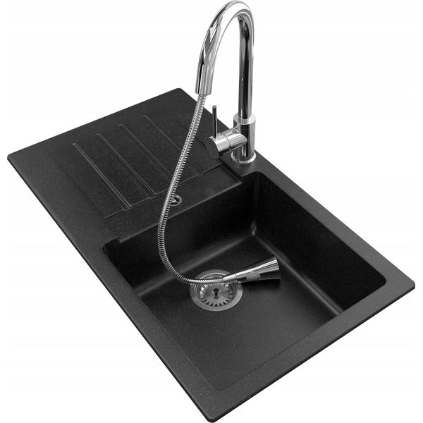 Lavello Granitan | Trix - Granito - Nero - Con Rubinetto Estraibile - Sifone Salvaspazio-image