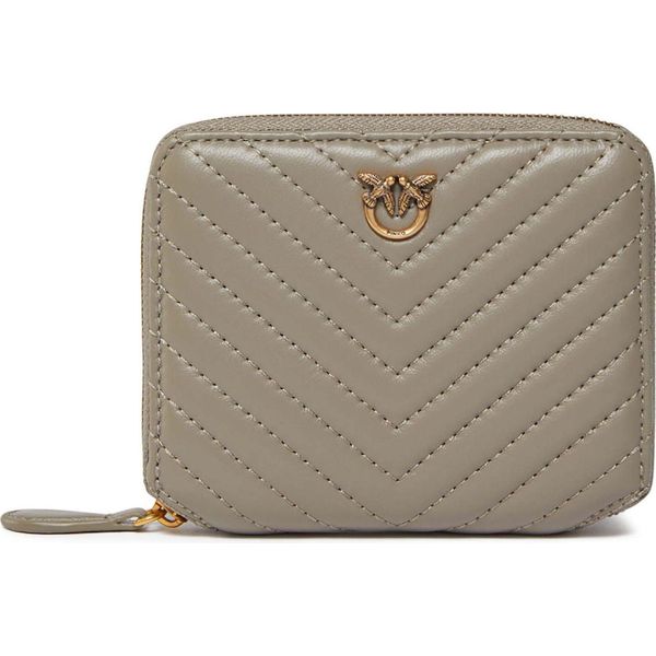 Pinko Portafoglio Taylor Zip Around Sheep Nappa Chevron Walnut - Antique Gold Grigio Talpa-image
