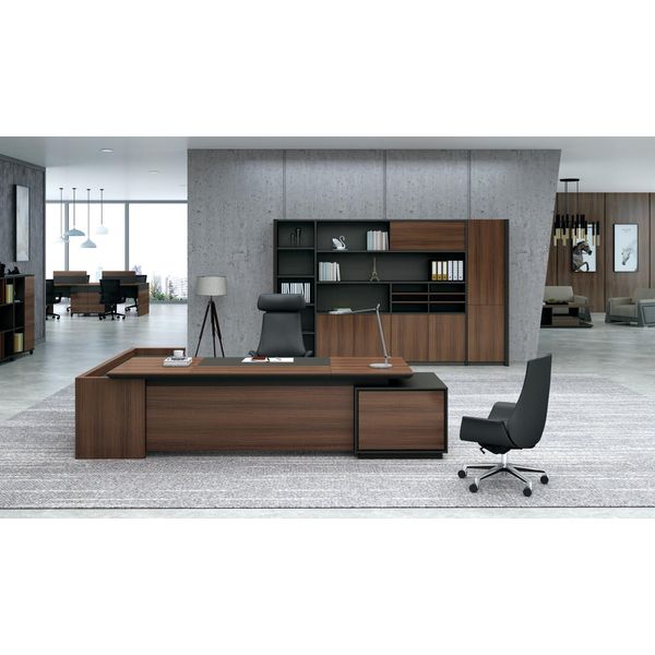 Tavolo D'angolo Scrivania + Armadio Scaffale Legno Set 2 Pezzi Mobili Da Ufficio Pelle Nuovo-image