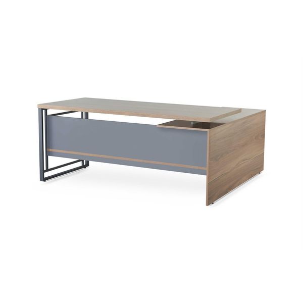 Scrivania Angolare Da Studio Marrone-Grigio Tavoli A L In Legno Pregiato Nuovo-image