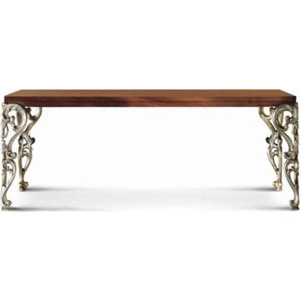 Casa Padrino Tavolo Da Pranzo Barocco Marrone / Argento 203 Cm - Italy-image