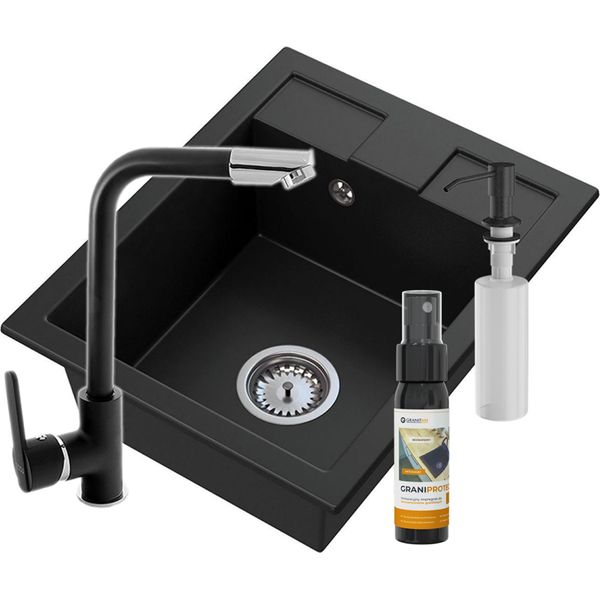Granitan | Lavello In Granito Best - 500X400 Mm - Nero - Cucina Di Alta Qualità Con Accessori-image