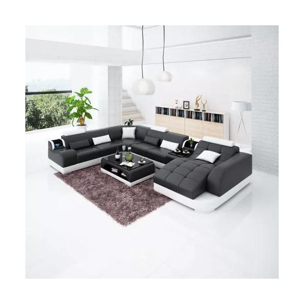 Soggiorno Design Divano Ad Angolo Arredamento Moderno Divano Ad Angolo Rivestimento In Pelle Divano Forma U-image