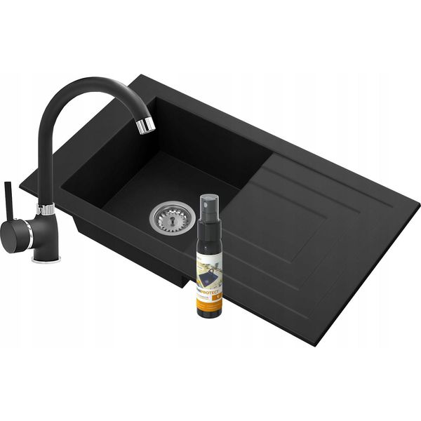 Granitan | Lavello In Granito Lila - Lavello Da Incasso - Nero Con Rubinetto Da Cucina - Alta Qualità E Facilità Di Manutenzione-image