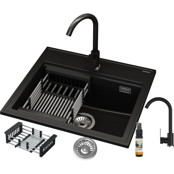 Granitan | Lavello In Granito Foxal - Nero - Alta Qualità - Design Ergonomico - Set Completo-image
