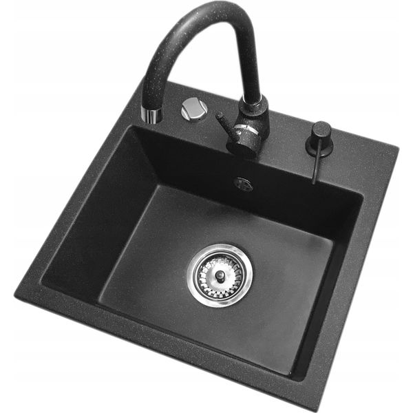 Granitan | Lavello In Granito Mini - 450 X 420 Mm - 7 Colori - Alta Qualità - Rubinetto Da Cucina Incluso-image