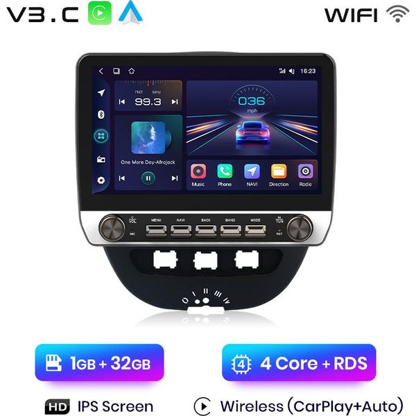 10.1" Android 15 Car Radio Carplay Per Toyota Aygo Peugeot 107 Citroen C1 2005-2014 Gps Navi Wifi Bt Dab+ Swc Dsp Usb 1+32G Con Manopola Rotante"-image