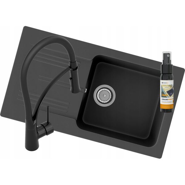 Granitan | Lavello In Granito Ada - Nero - Lavello Da Incasso Con Miscelatore Nexo - Set Di Alta Qualità-image