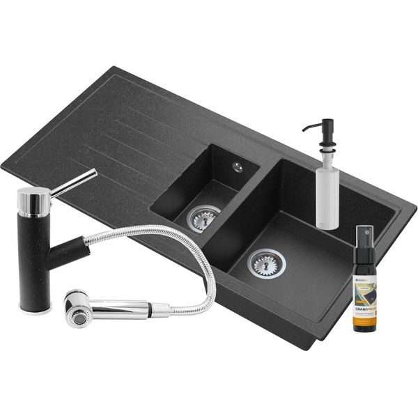 Granitan | Zlewozmywak Granitowy Solaria - 995X498 Mm - Nero - Lavandino Di Alta Qualità Con Accessori-image