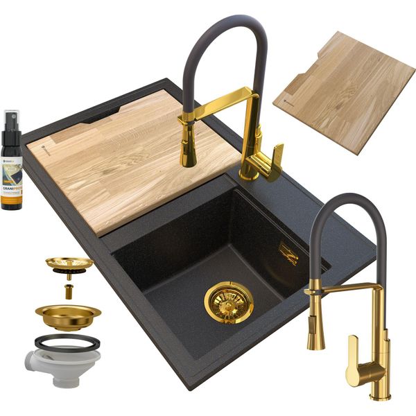Granitan | Lavello In Granito Hektor Golden Line - Nero Con Riflessi Oro - Design Moderno - Alta Qualità-image