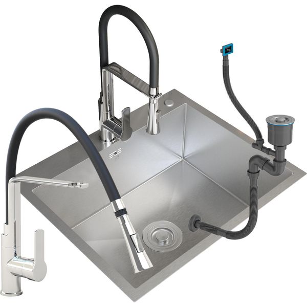 Lavello A 1 Scomparto In Acciaio 60X50+ Miscelatore Vegas Cromo-image