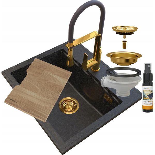 Granitan | Lavello In Granito Foxal Golden Line - Nero Con Riflessi Oro - Design Unico - Alta Qualità-image