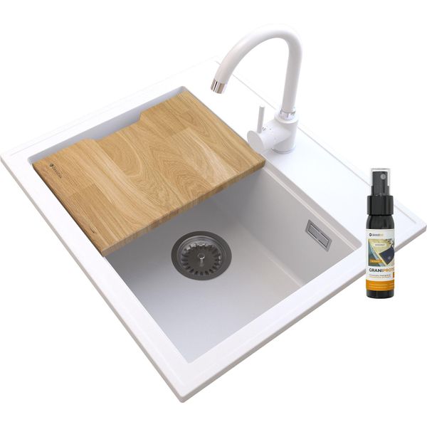 Granitan | Lavello In Granito Foxal - 565X505 Mm - Bianco - Rubinetto E Accessori Inclusi-image