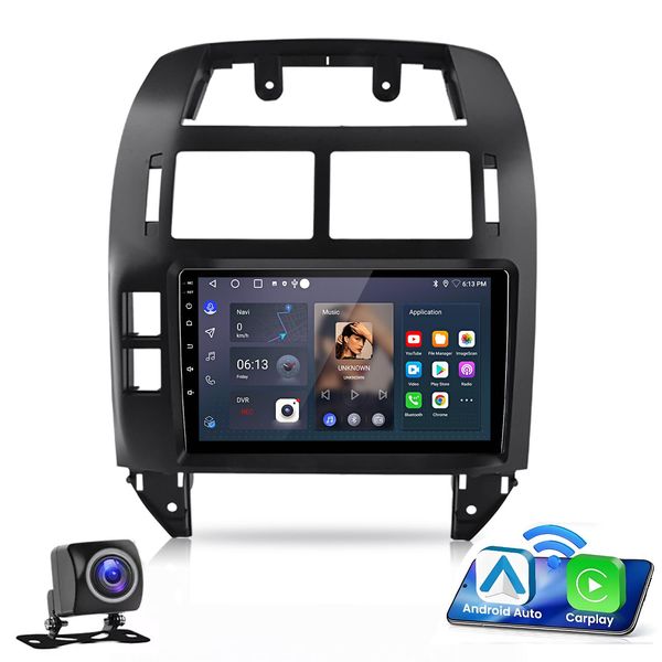 Autoradio Carplay Android 15 Per Vw Polo 9N 2001-2009 Gps Navi Wifi Bt Fm Dab+ 2+64G Con Telecamera-image