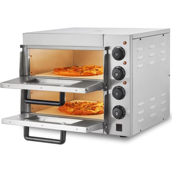 Succebuy Forno Commerciale Da Banco Per Pizza, 14 Pollici, Doppio Piano, Acciaio Inox, Con Pietra E Maniglia, Versatile Per La Cottura In Interni.-image