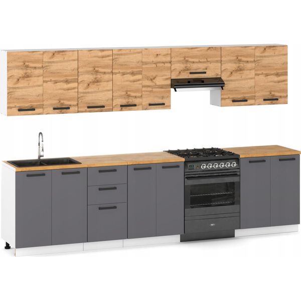 Mobile Da Cucina Blocco Cucina Moderno Set Di Mobili Da Cucina 320 Cm Grafite/Rovere Wotan-image