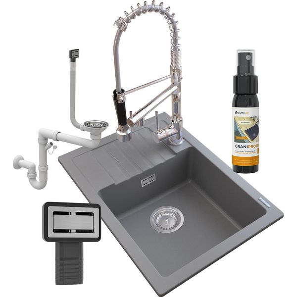 Lavello Granitan | Argos - Grigio Granito - Incluso Rubinetto A Spirale E Sifone - Alta Qualità-image