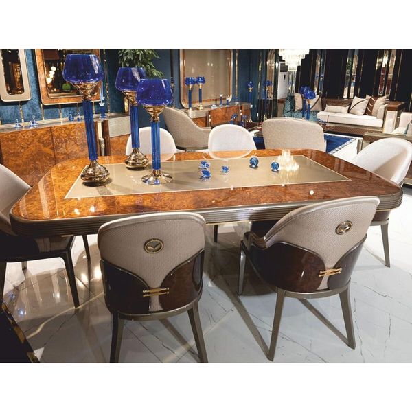 Casa Padrino Tavolo Da Pranzo Marrone / Oro / Grigio 240 Cm - Mobili Per La Sala Da Pranzo-image