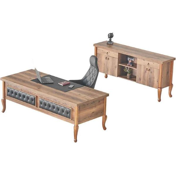 Mobili Per Ufficio Scrivania Sedia Direzionale Credenza Spazio Di Archiviazione Classico Marrone-image