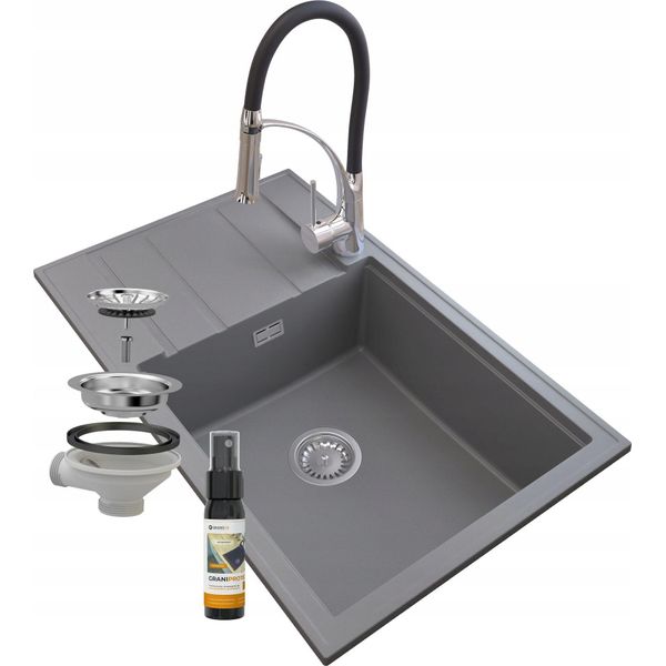 Granitan | Lavello In Granito Louis - 800 X 500 Mm - Grigio - Minimalista E Durevole - Incluso Miscelatore Nexo-image