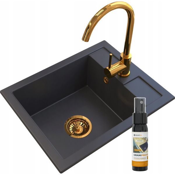 Granitan | Lavello In Granito Best - 500 X 400 Mm - Rubinetto Da Cucina Golden - Design Unico-image