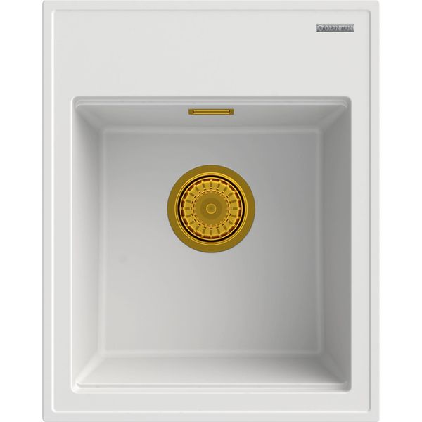 Granitan | Lavello In Granito Alor - Bianco - Da Incasso - Con Sifone Dorato - Design Minimalista-image