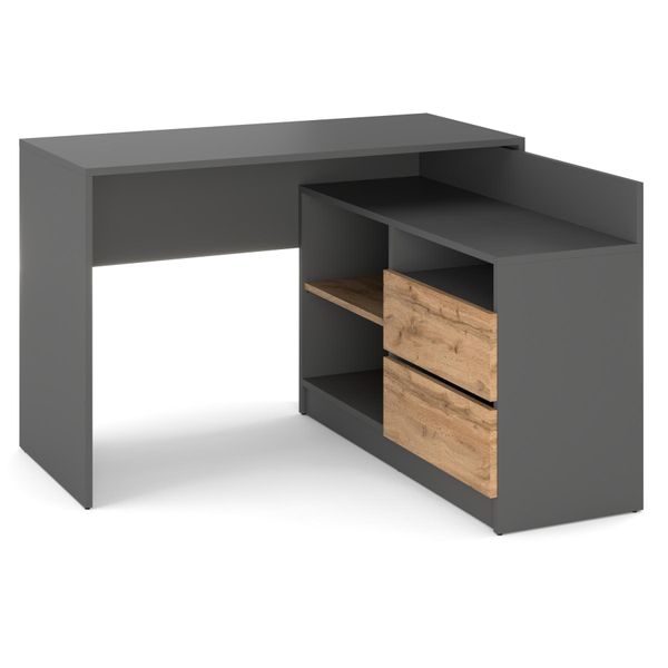 Set Scrivania E Cassettiera Ad Angolo 120X50 Rovere Wotan Mix Antracite K1+B1-image