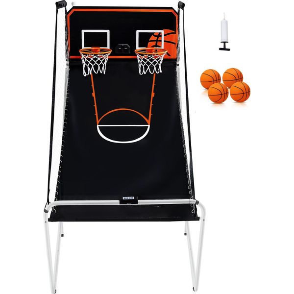 Succebuy Gioco Arcade Di Basket Pieghevole, Sport Indoor Per 2 Giocatori, 4 Palloni, 8 Modalità, Tabellone Elettronico, Pompa Di Gonfiaggio, Per Bambini E Adulti (Bianco E Nero)-image