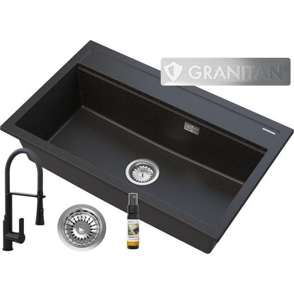 Granitan | Lavello In Granito Asti - Vasca Grande - Oro-Nero - Design Moderno - Comodo Ed Elegante-image